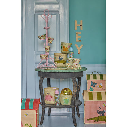 Rice kurvhus til oppbevaring, Ekstra small, lyserosa - Sommerfugltema