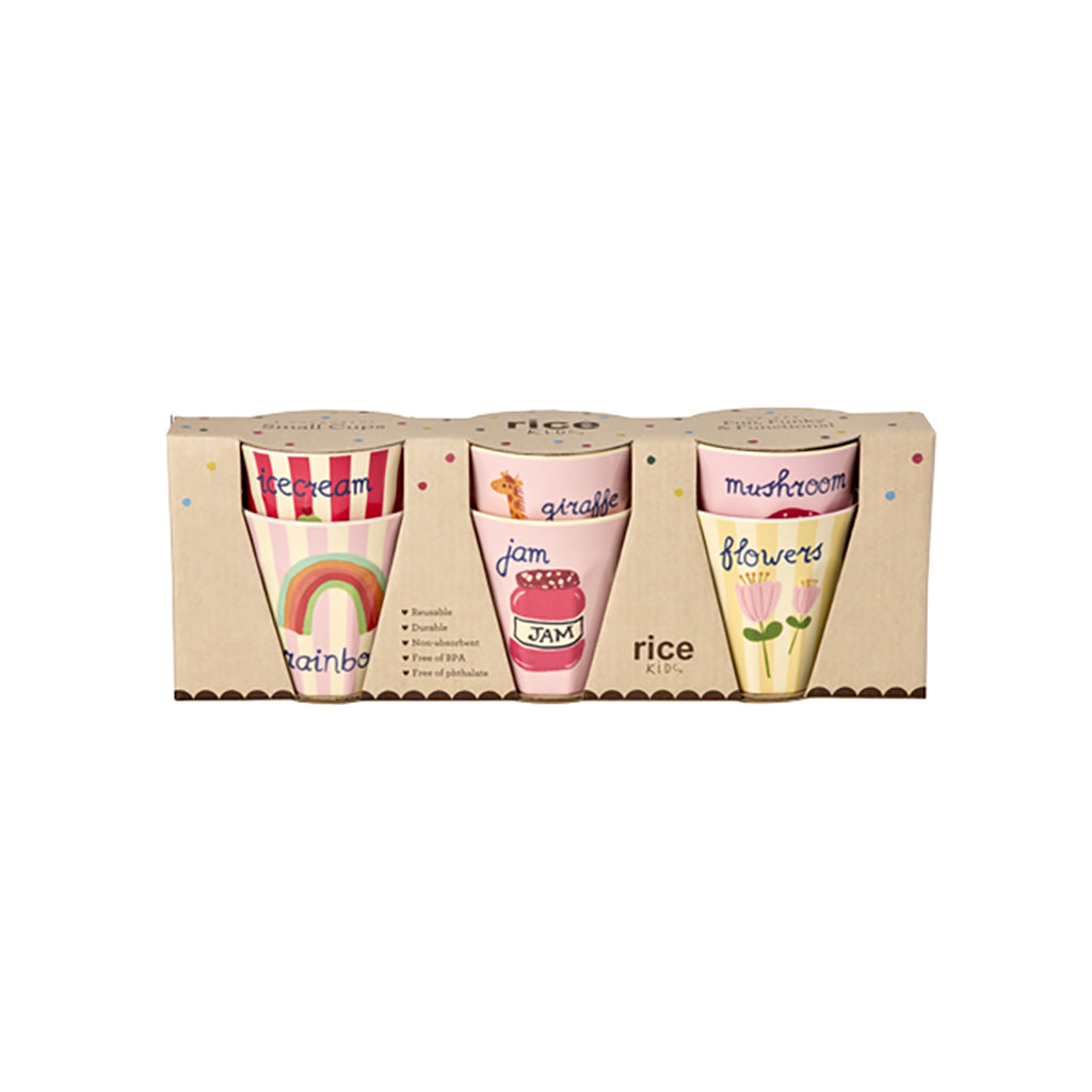 Rice melamin kopper, Pink ABC print, 6-pakning - Lille