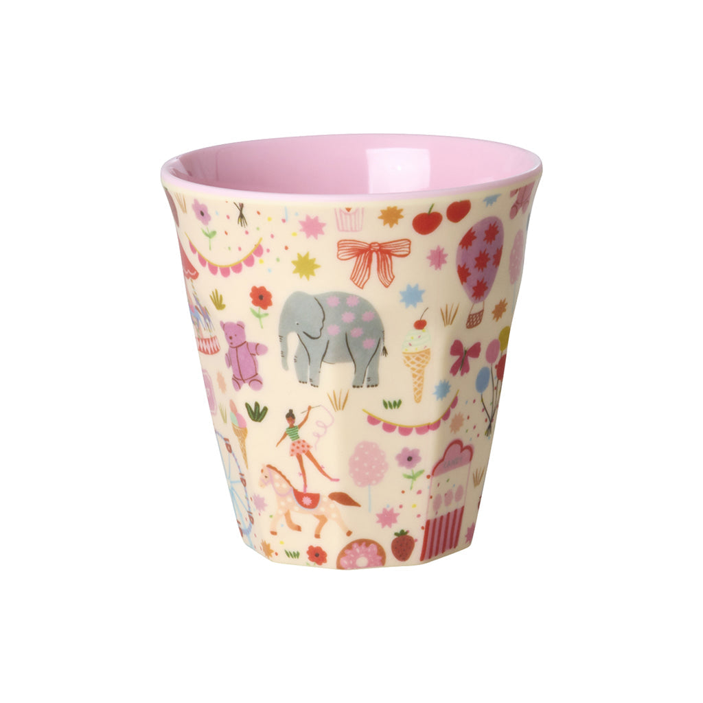 Rice melamin barnkopp, Small, Fun fair print - Pink