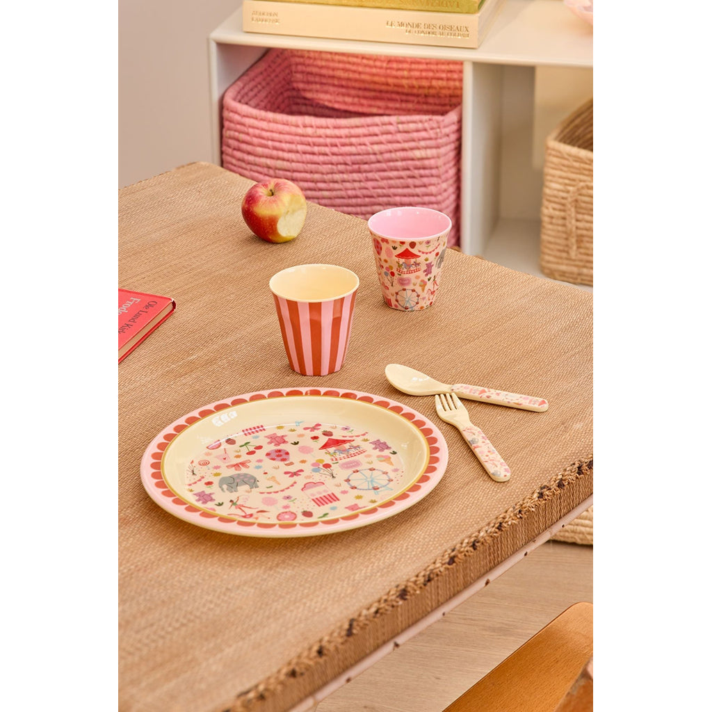Rice melamin, Frokosttallerken, Fun fair print - Rosa