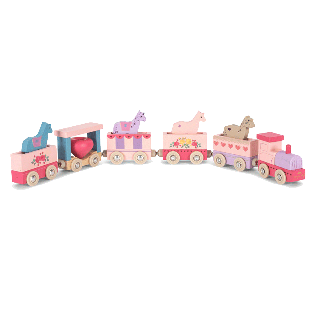 Konges Sløjd Unicorn leketog i tre med 6 vogner – Rosa
