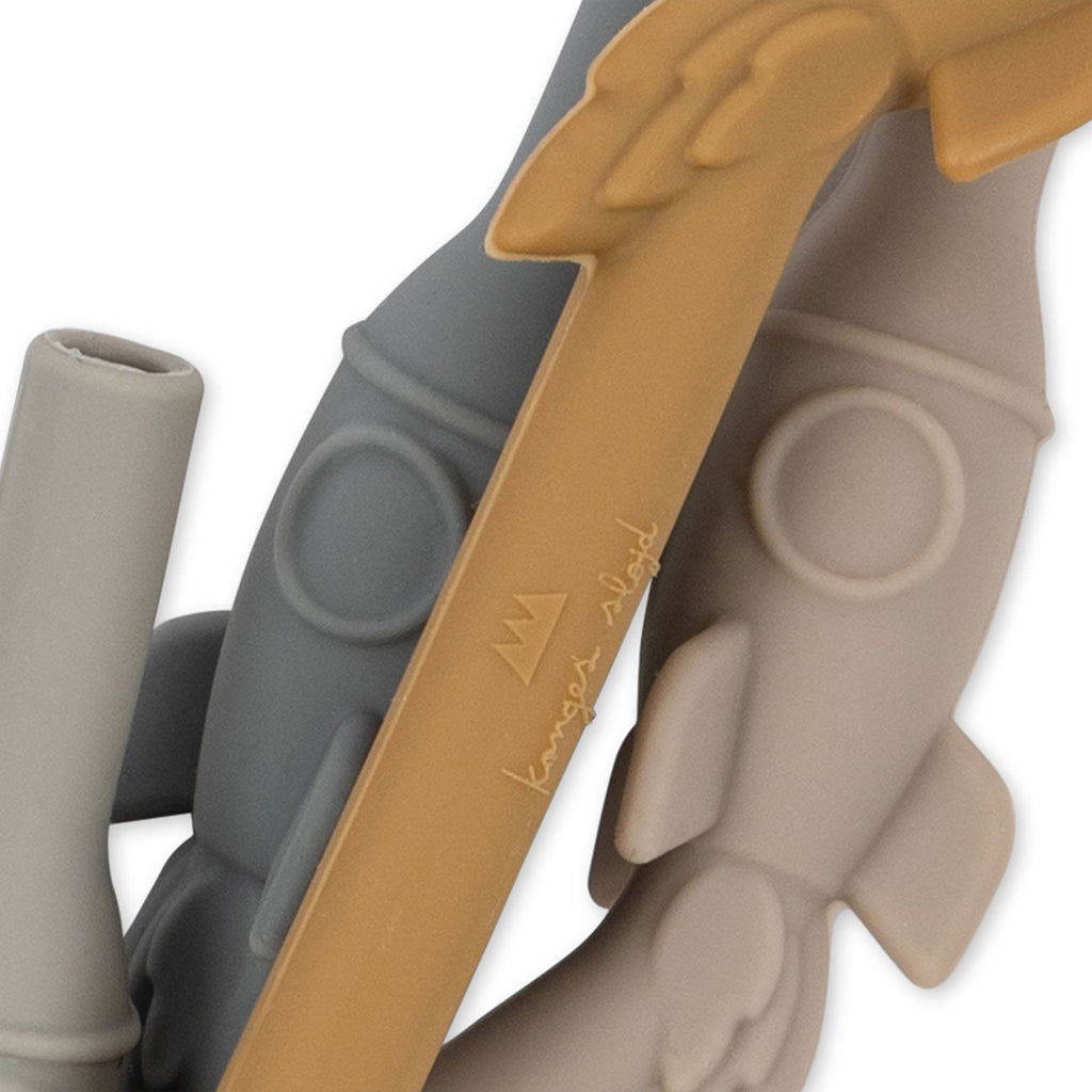 Konges Sløjd Rocket sugerør i silikon, 4 stk. - Quarry blue mix