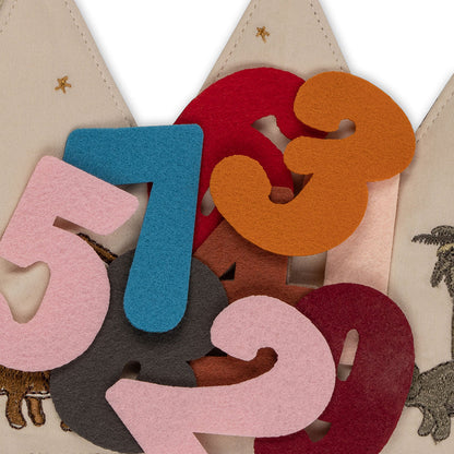 Konges Sløjd Birthday crown, stoffkrone m. filttal, Dino - 1-10 år