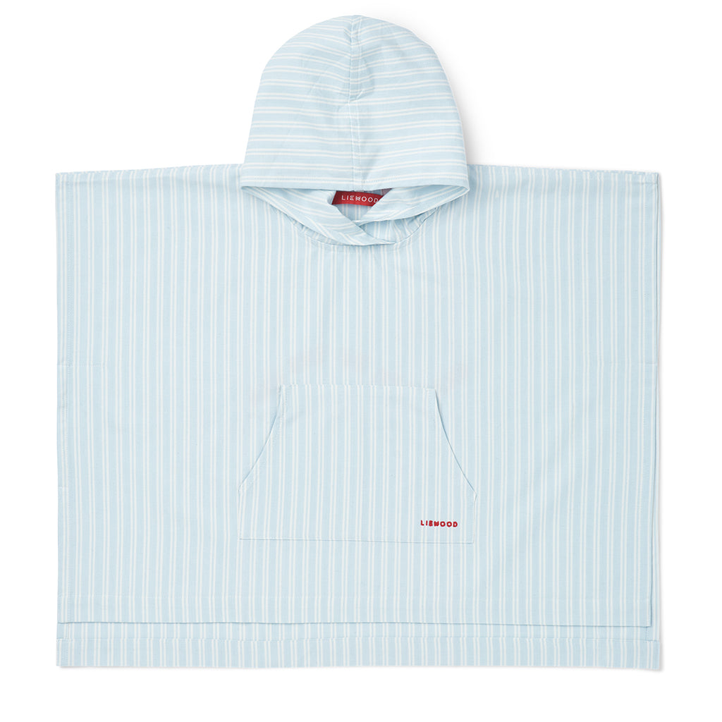 Liewood Kaiden badeponcho med hette, Stripe Pure sky / Creme de la creme