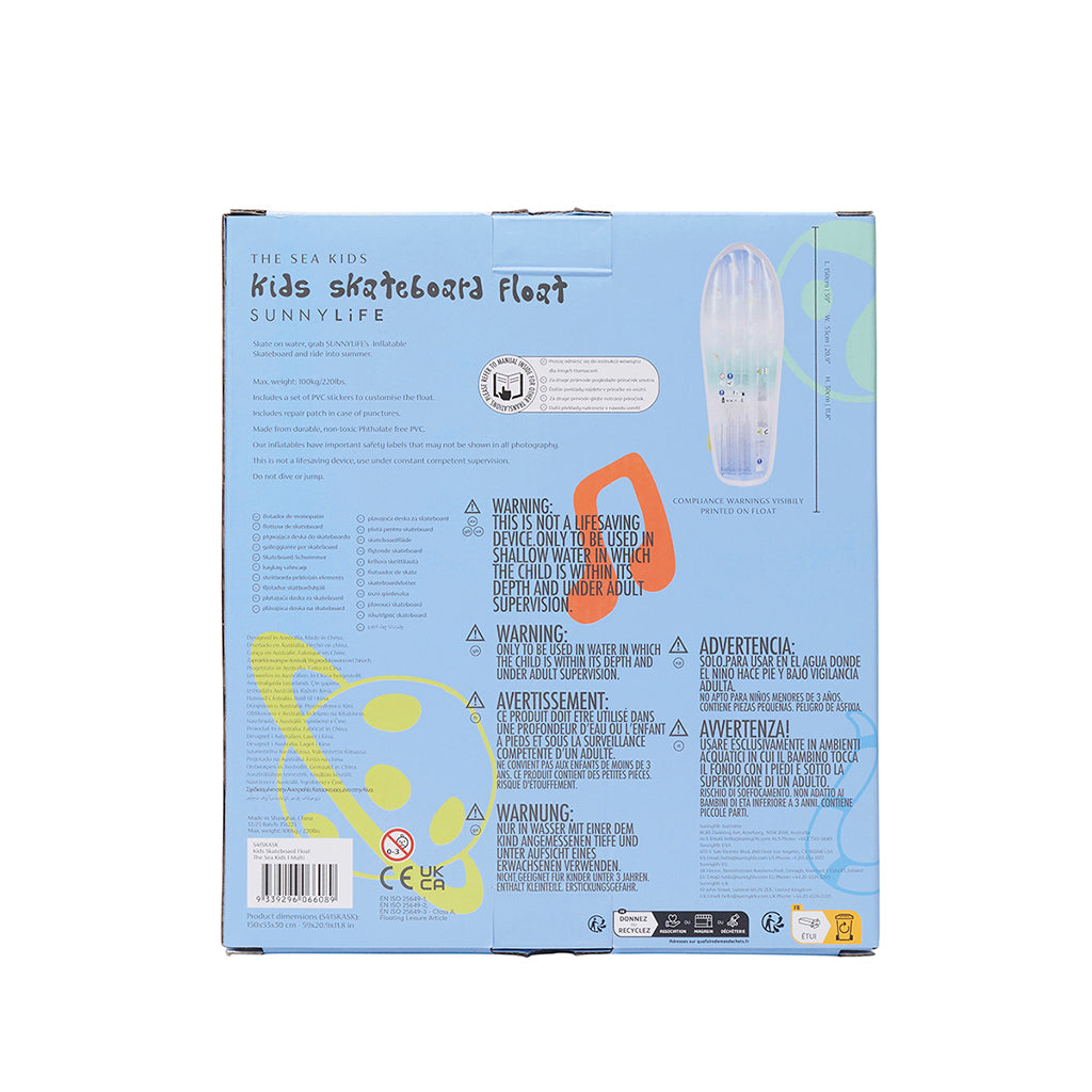 Sunnylife luftmadrass, skateboard - blue/lime - Fra 6 år