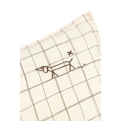 Nobodinoz brodert pute, 50 x 30 cm, vasket fransk lin - Natural grid