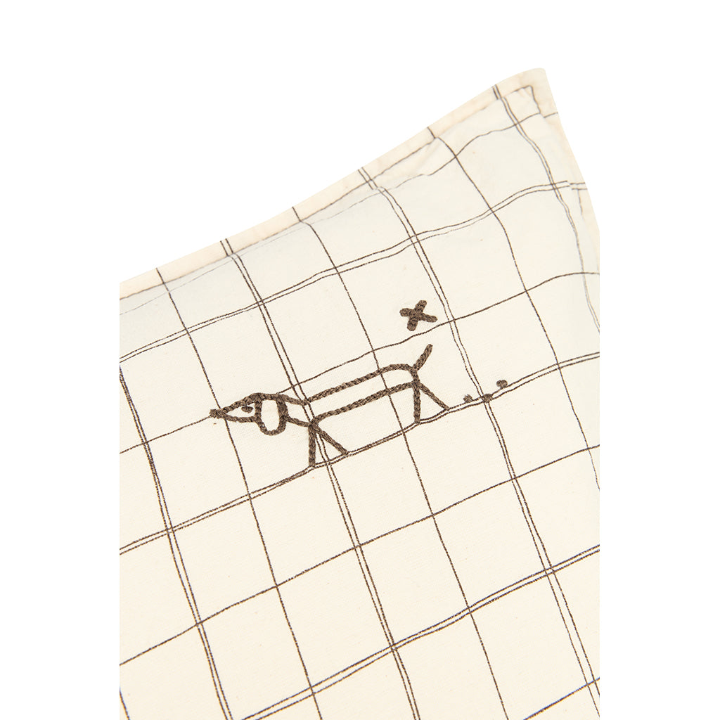 Nobodinoz brodert pute, 50 x 30 cm, vasket fransk lin - Natural grid