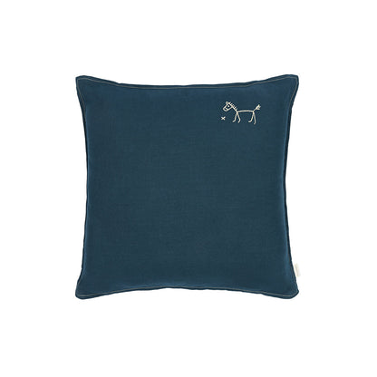 Nobodinoz brodert pute, 45 x 45 cm, vasket fransk lin - Deep blue