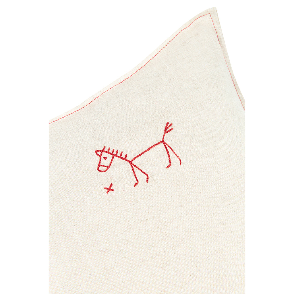 Nobodinoz brodert pute, 45 x 45 cm, vasket fransk lin - Greige