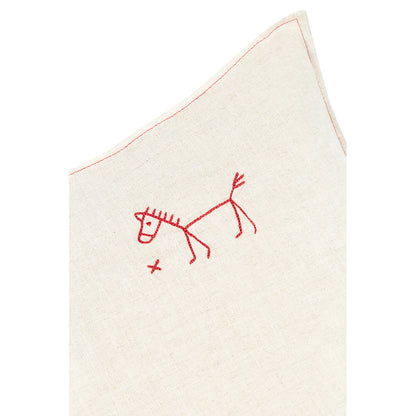 Nobodinoz brodert pute, 45 x 45 cm, vasket fransk lin - Greige