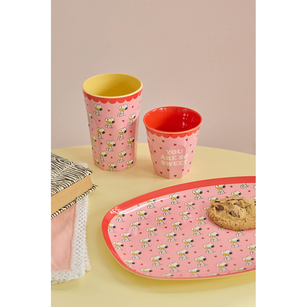 Rice melaminkopp for barn, Høy, Snoopy - Rosa print