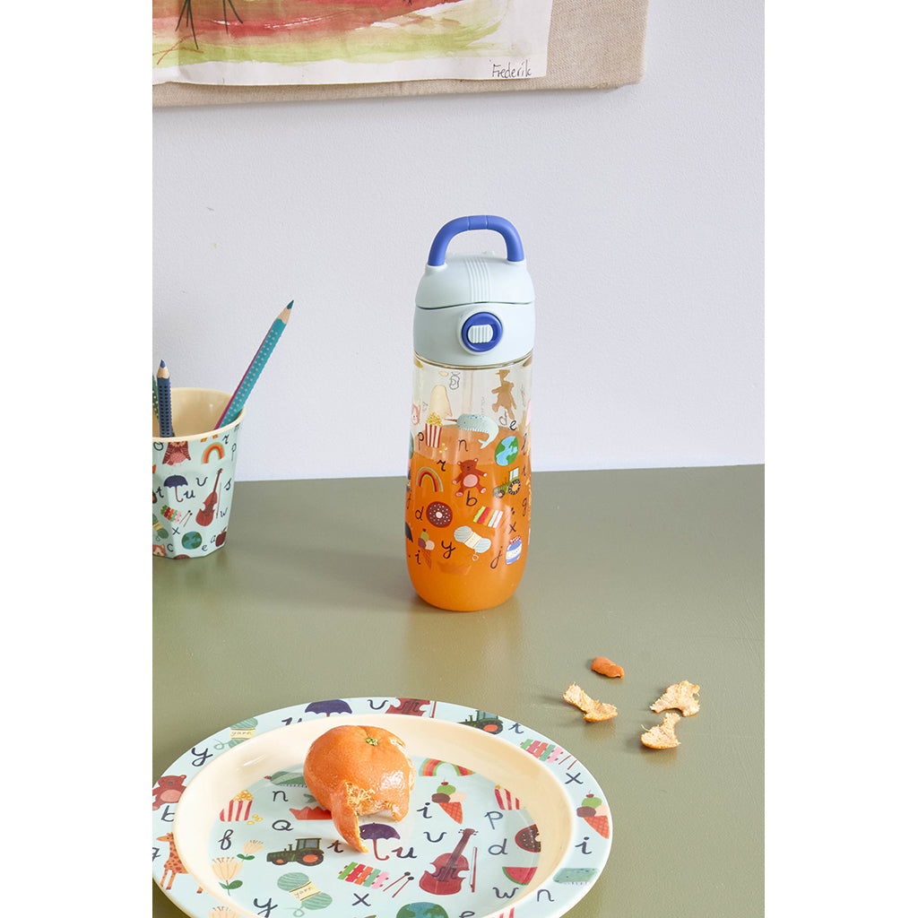 Rice plast drikkeflaske, Blue ABC print