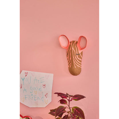 Rice veggtrofé i papmaché, Zebra - Rosa