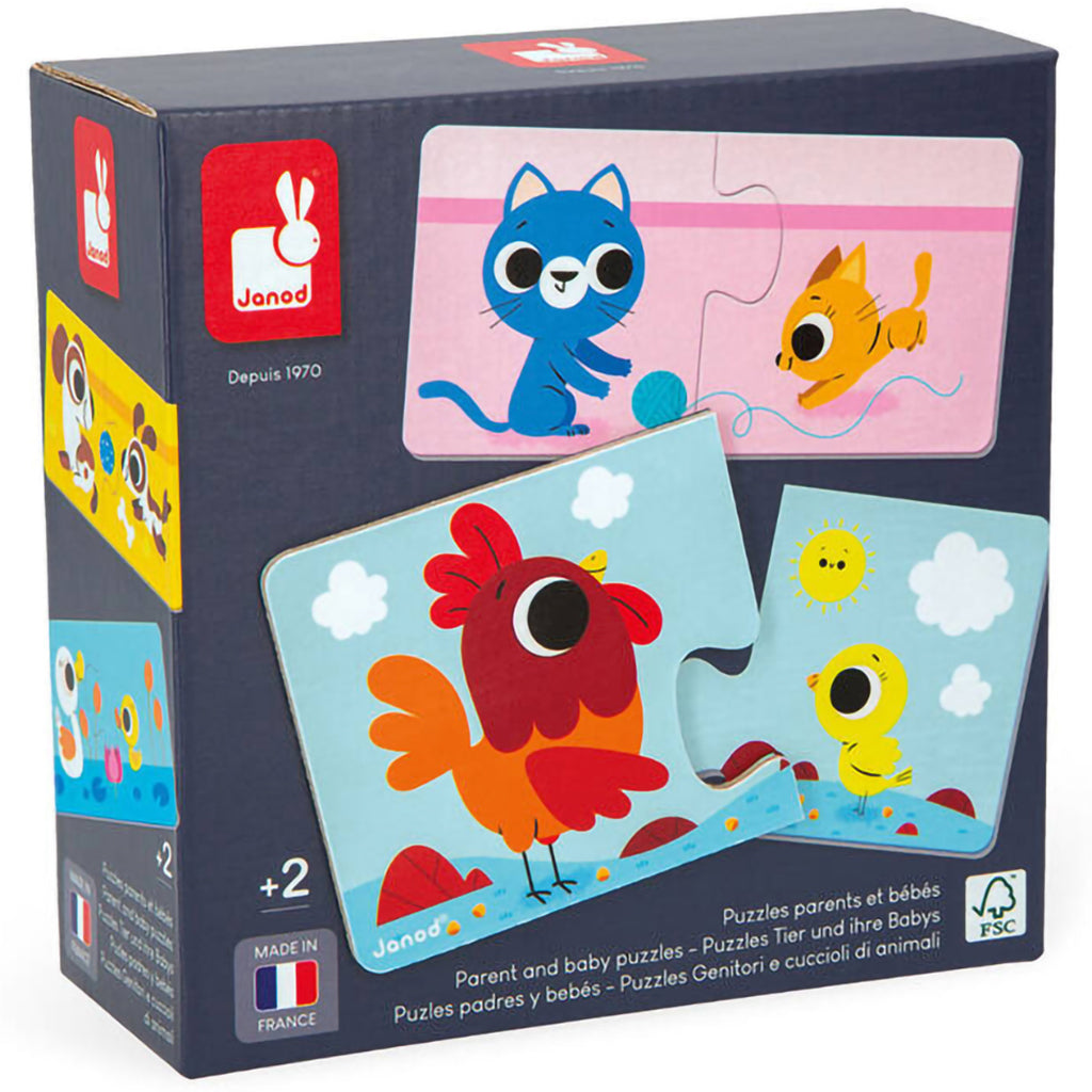 Janod Puslespill, Dyreunger og deres foreldre - 12 spill med 2 brikker hver