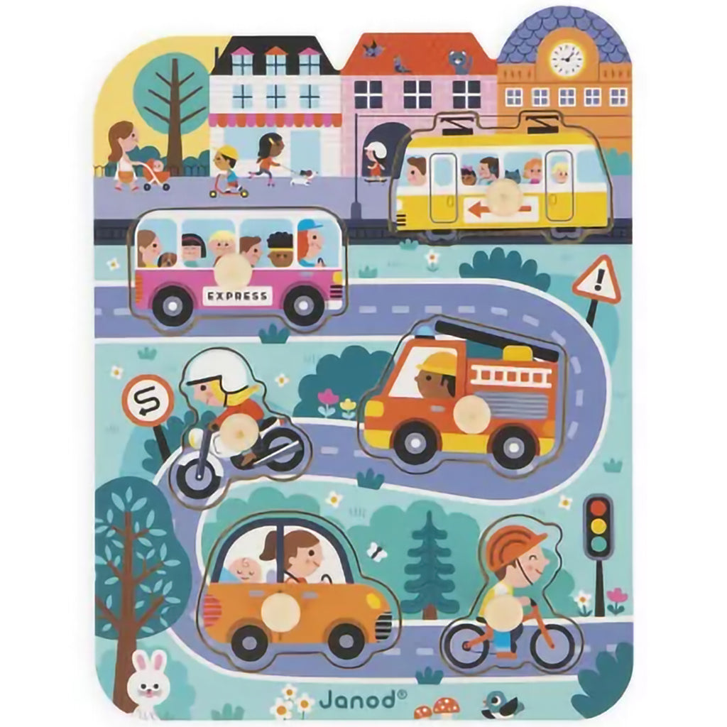 Janod puslespill i tre, I byen - 6 brikker