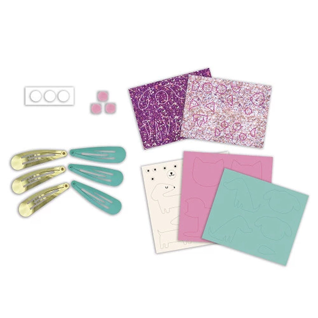 Janod Kreativt lag-selv glitter hårspenner, Little pets