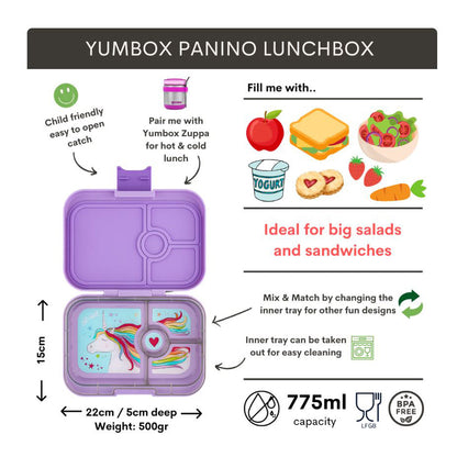 Yumbox matboks m. 4 rom, Panino, Enhjørning - Lavendel