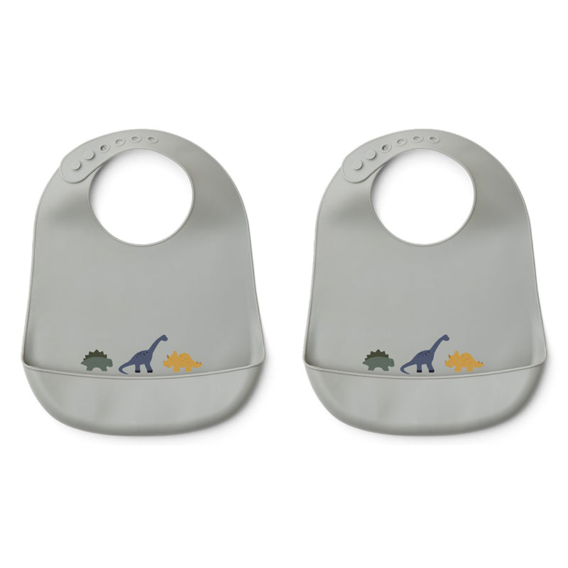 Liewood 2-pak smekke i silikon m. lomme, Tilda - Dino dove blue mix