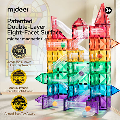 Mideer magnetiske byggeplater med kulebane, 100 deler