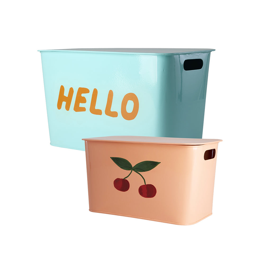 Rice metalloppbevaringsbokser, sett med 2 stk - Cherry/Hello