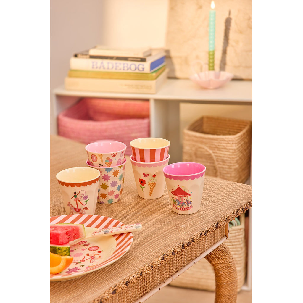Rice melaminkopper, Fun Fair print, 6-pakning, Small - Pink