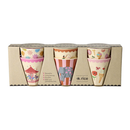 Rice melamin kopper, Fun Fair print, 6-pak, Small - Pink