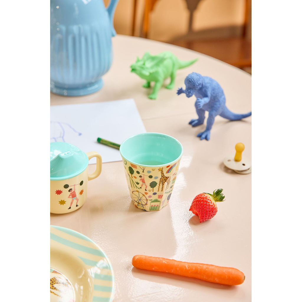Rice melaminkopp for barn, Medium, Fun fair print - Mint