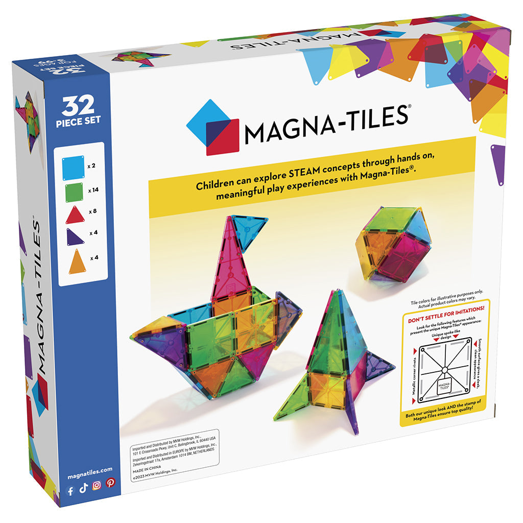 Magna-Tiles Clear Colours, Magnetisk byggesett med 32 deler