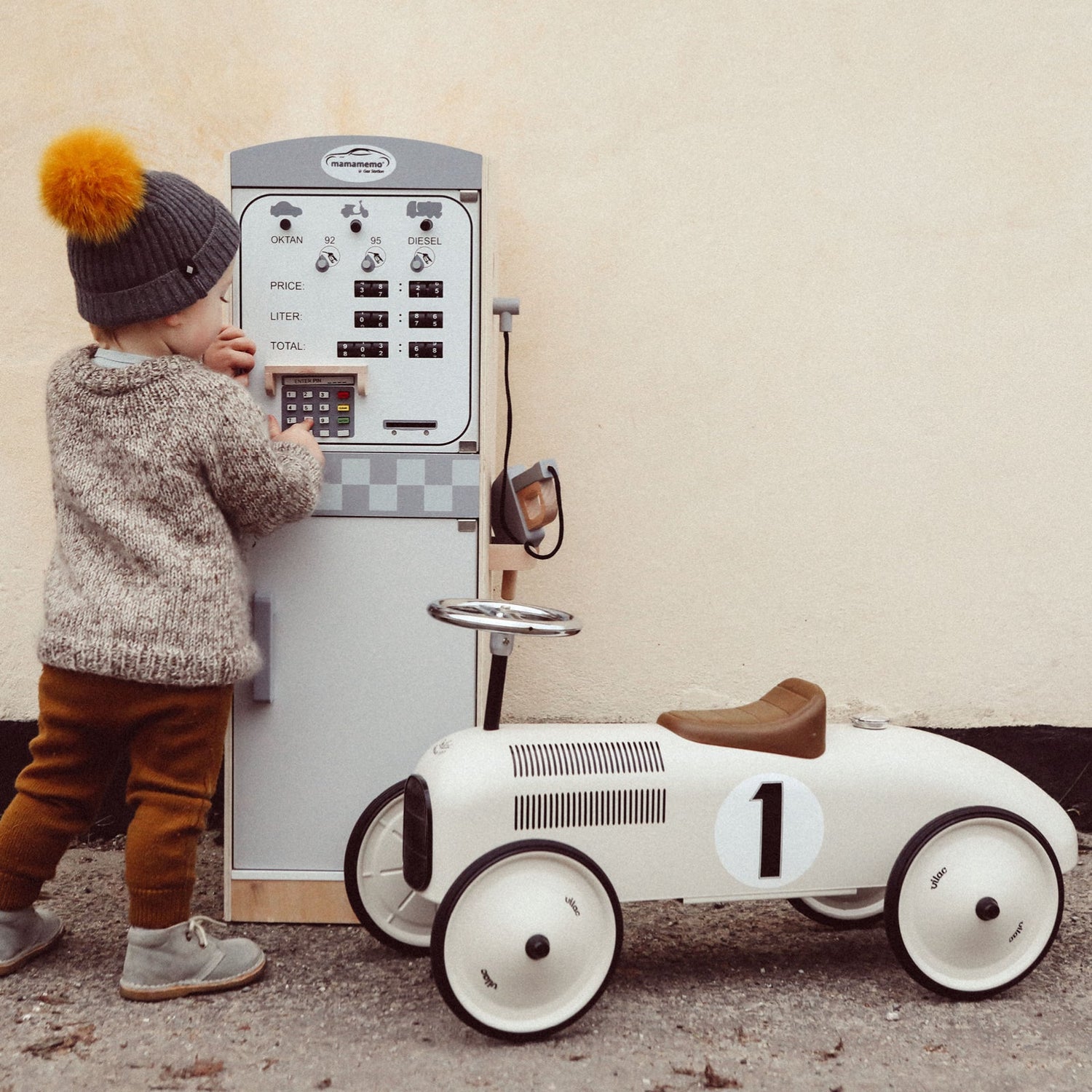 Vilac gåbil i metall, råhvit