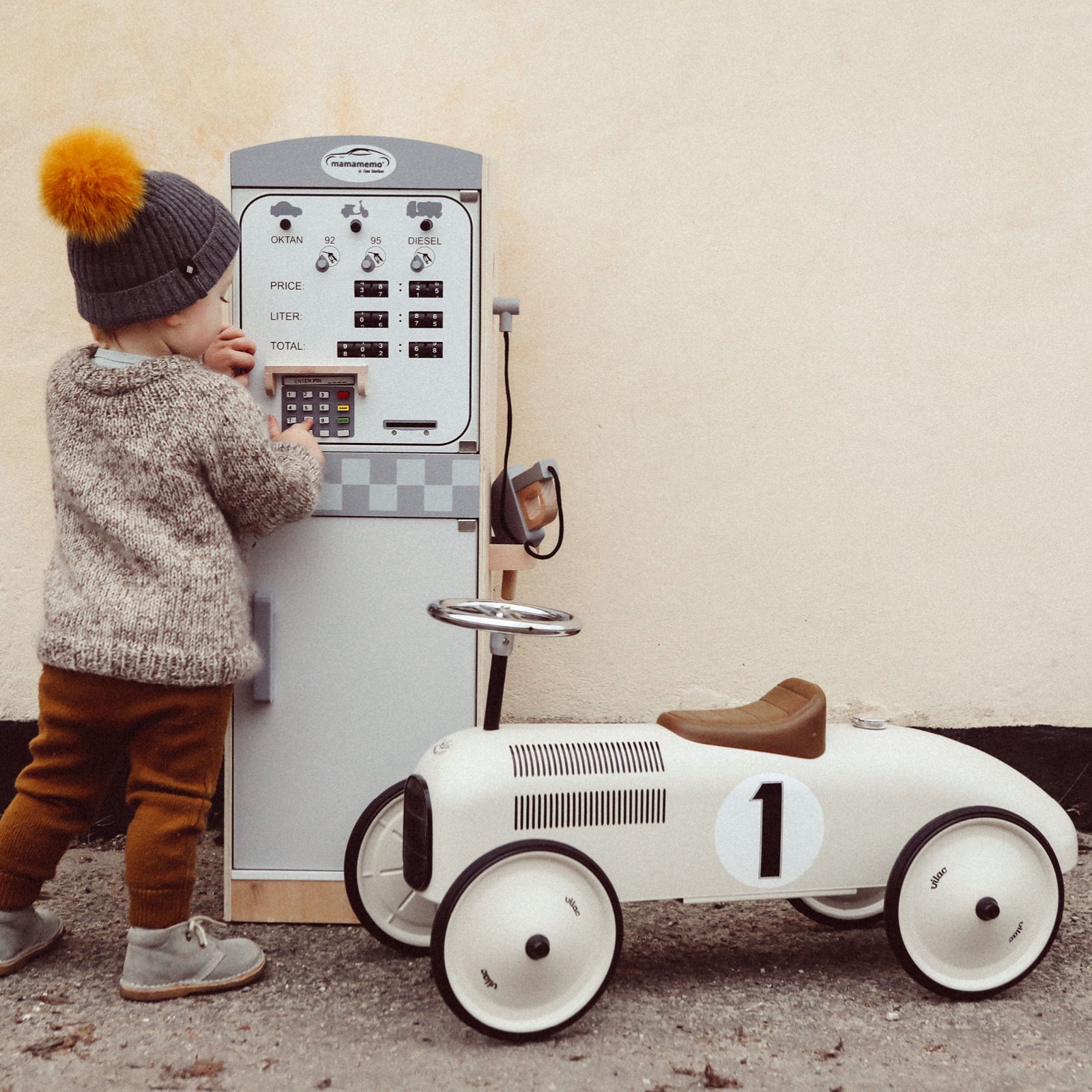 Vilac gåbil i metall, råhvit