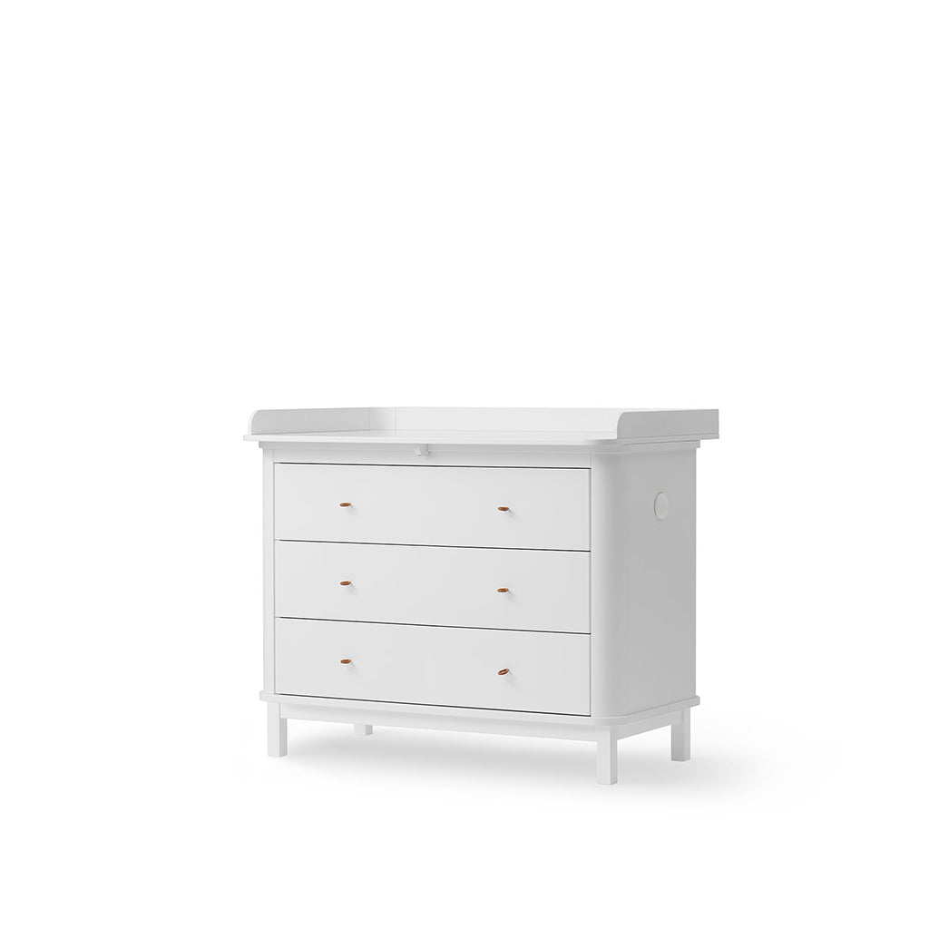 Oliver Furniture Wood stellekommode med 3 skuffer og stor plate - Hvit