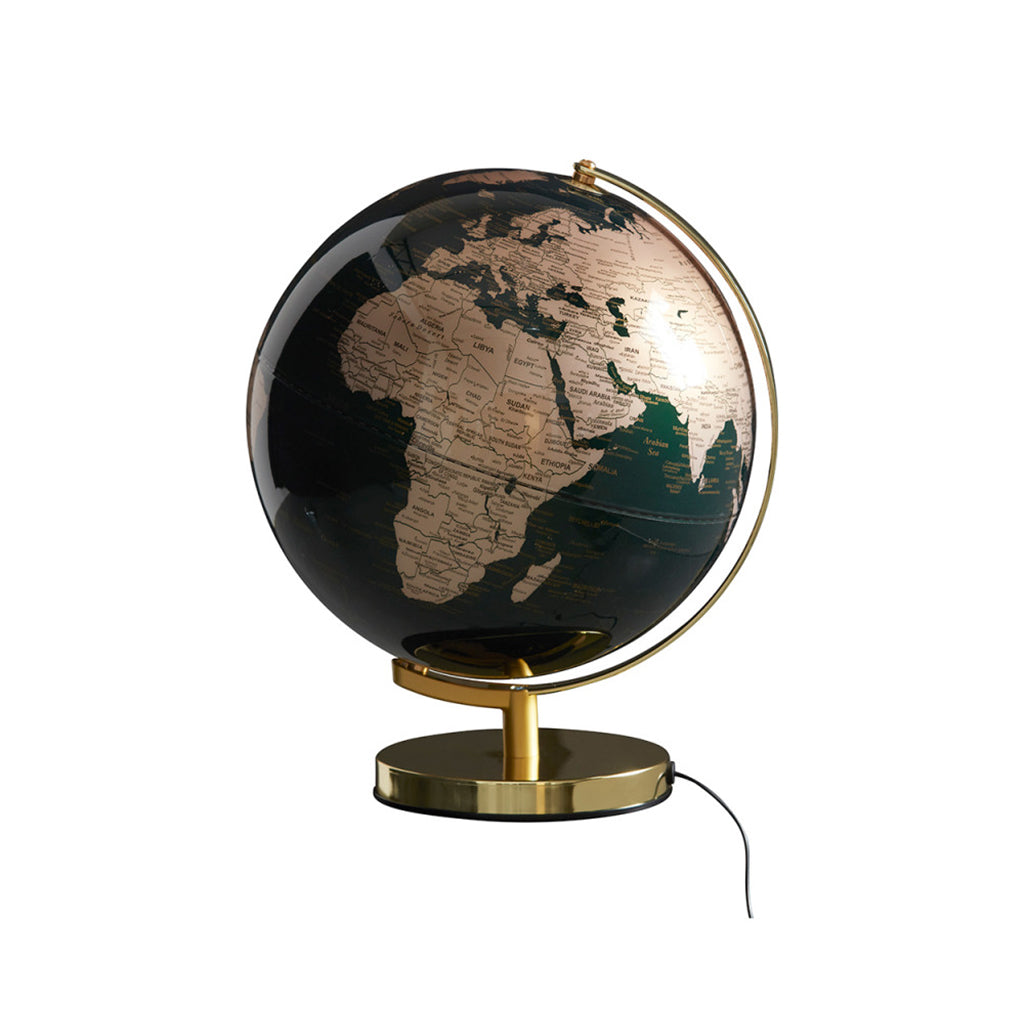 Globuslampe Grønn &amp; messing, Globus med lys