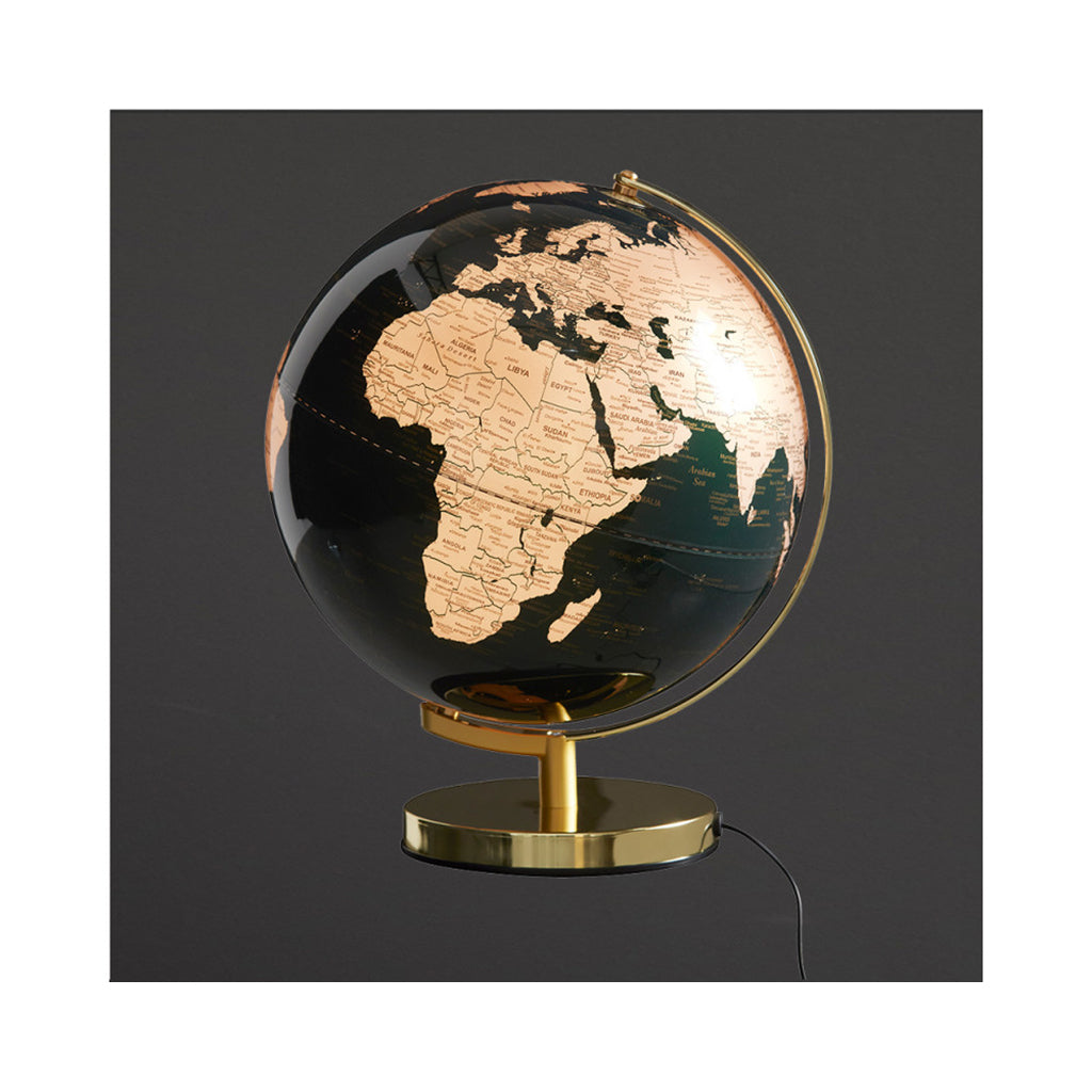 Globuslampe Grønn &amp; messing, Globus med lys