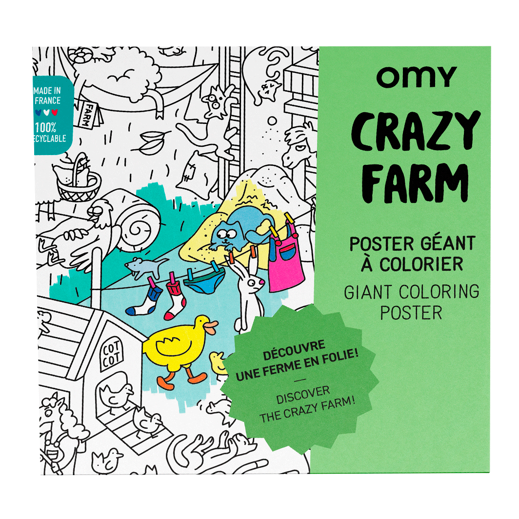 Omy stor plakat for fargelegging, 70 x 100 cm - Crazy Farm