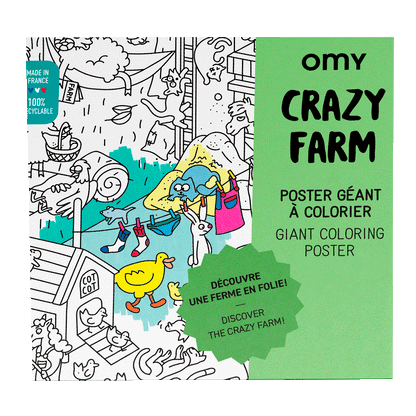 Omy stor plakat for fargelegging, 70 x 100 cm - Crazy Farm