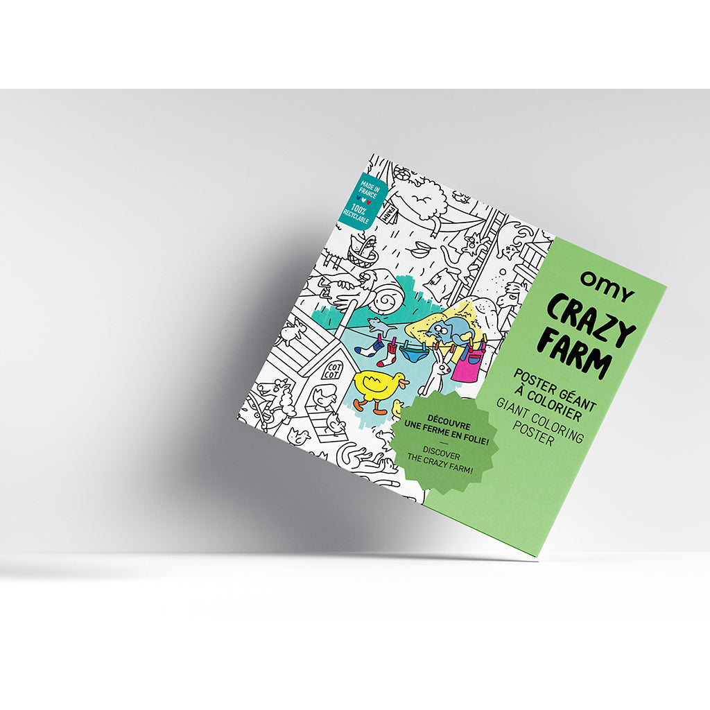 Omy stor plakat for fargelegging, 70 x 100 cm - Crazy Farm