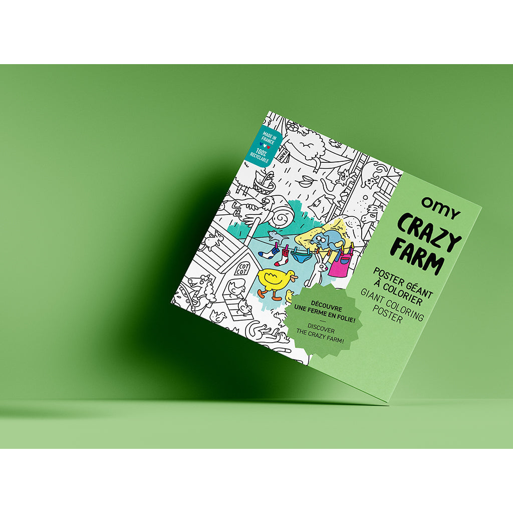 Omy stor plakat for fargelegging, 70 x 100 cm - Crazy Farm