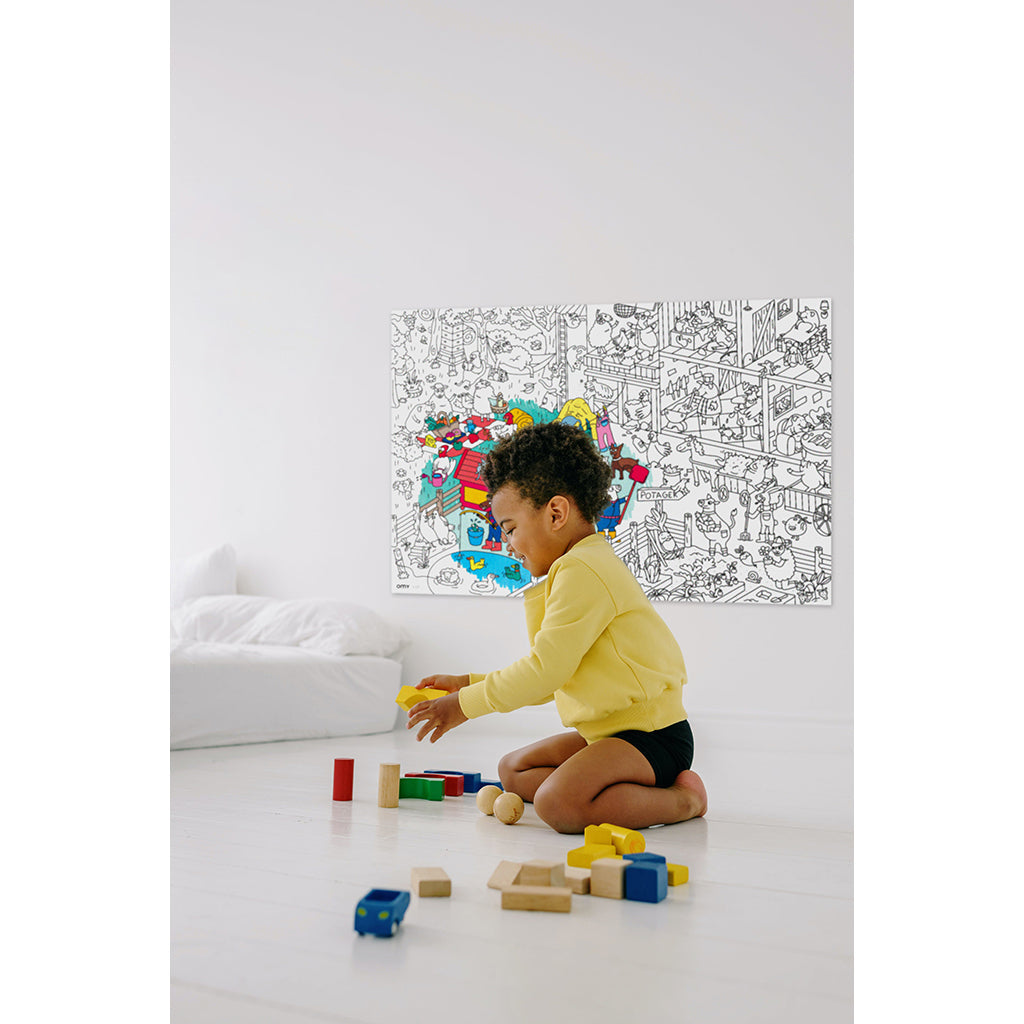 Omy stor plakat for fargelegging, 70 x 100 cm - Crazy Farm