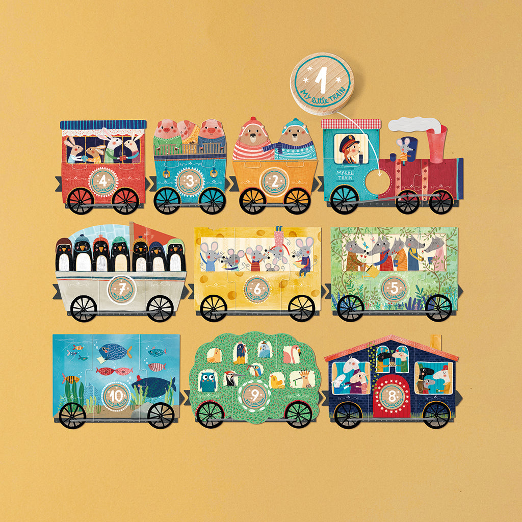 Londji puslespill, My little train, 10 puslespill med 3 brikker hver