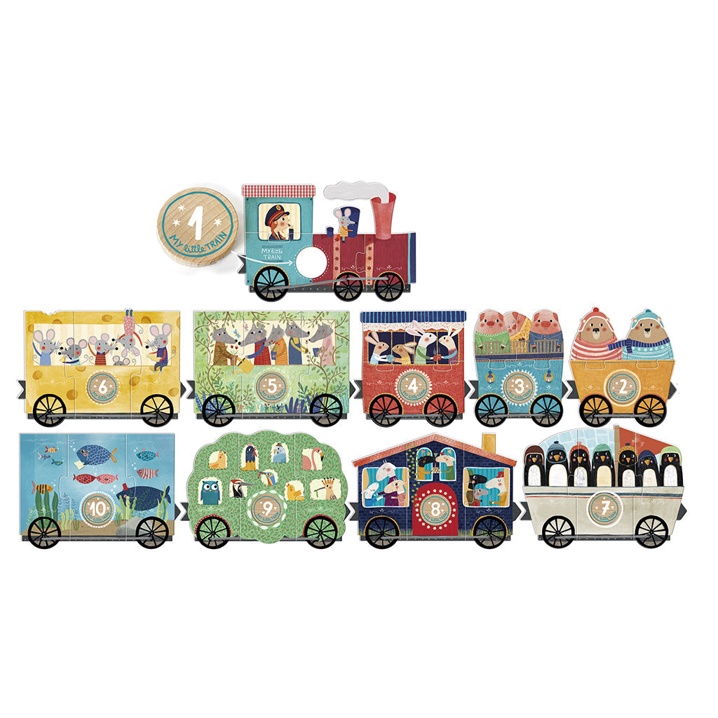 Londji puslespill, My little train, 10 puslespill med 3 brikker hver