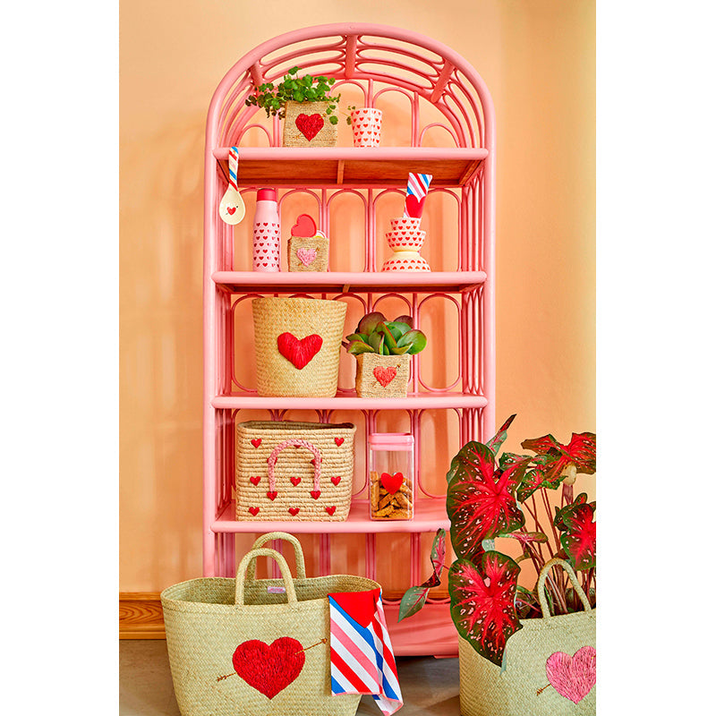 Rice kurv i natur m. broderte hjerter