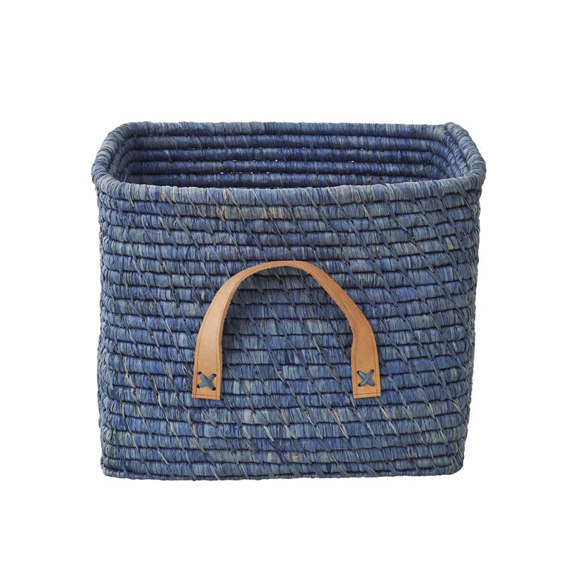 Rice kurv m lærhank, blå
