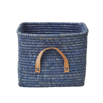 Rice kurv m lærhank, blå