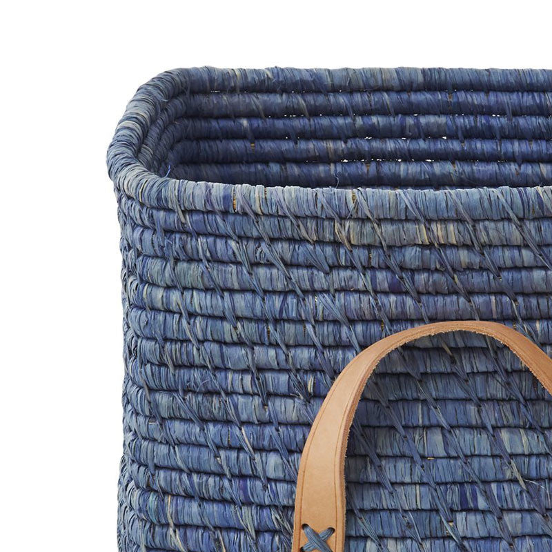 Rice kurv m lærhank, blå