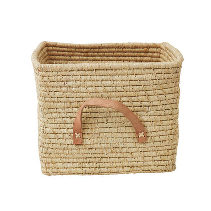 Rice kurv m lærhank, natur