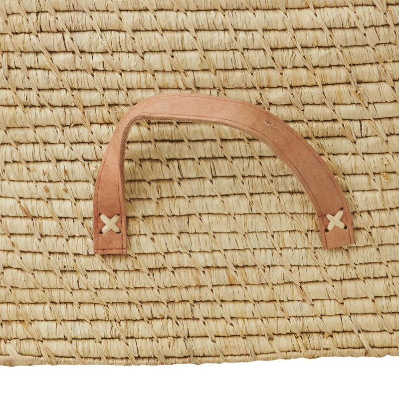 Rice kurv m lærhank, natur