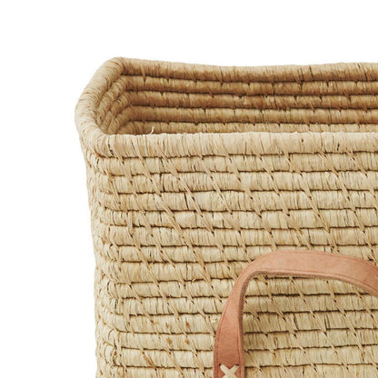 Rice kurv m lærhank, natur