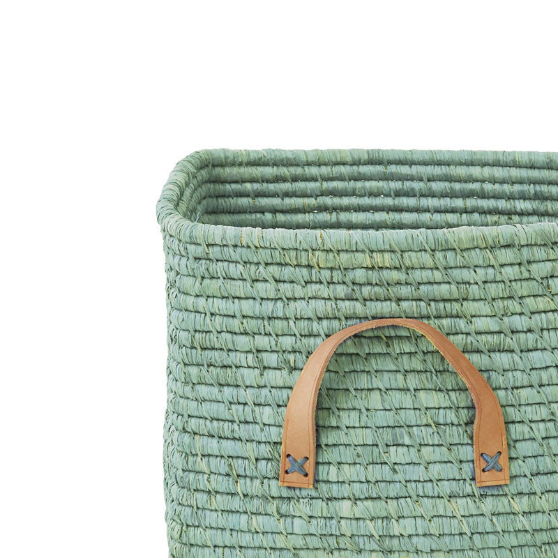 Rice kurv m lærhank, mint