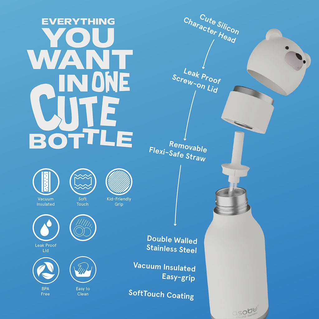 Asobu Bestie Animal termo drikkeflaske, 460 ml – Isbjørn