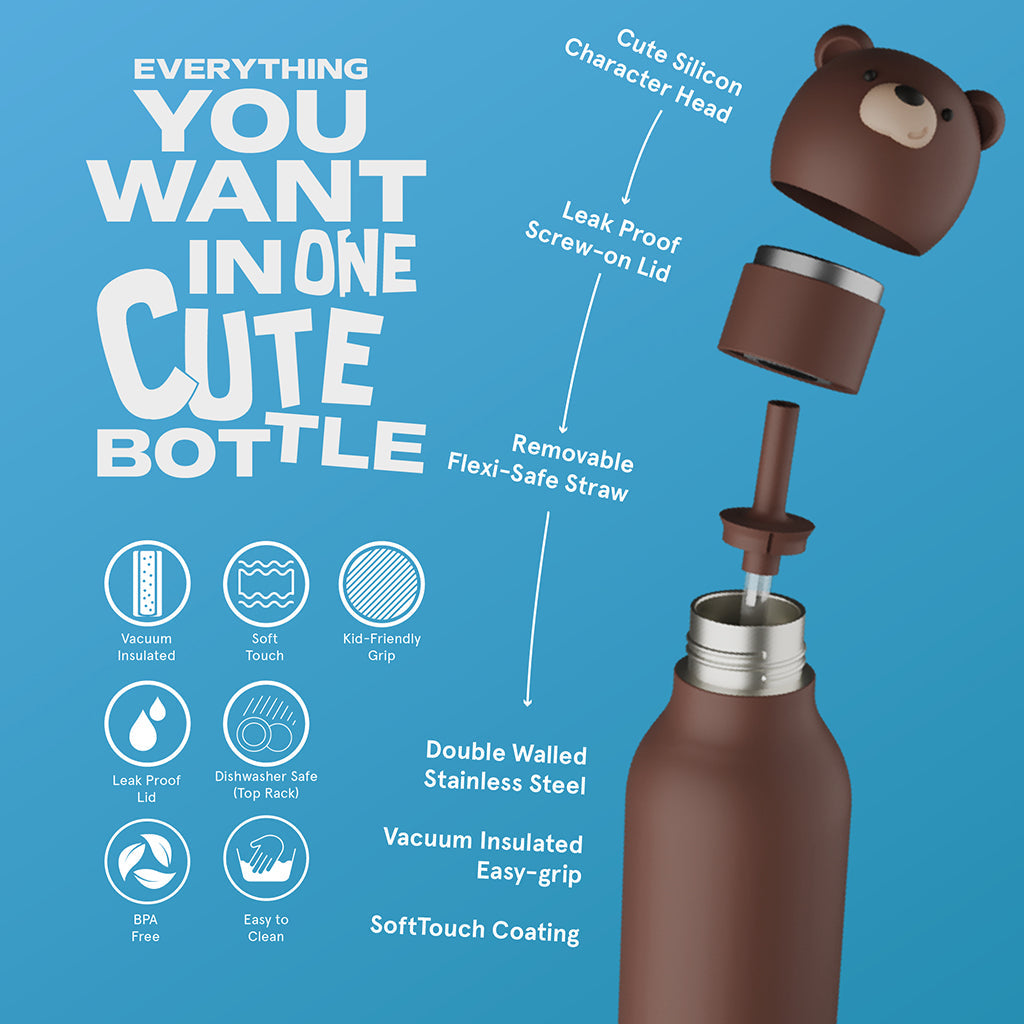 Asobu Bestie Animal termo drikkedunk, 460 ml – Brun bjørn
